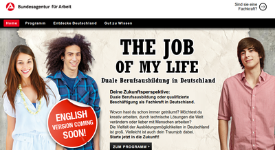 Alemaniako lan eskaintza Europako gazte langabetuentzat: thejobofmylife.de