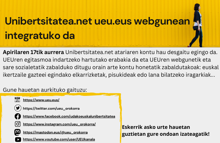 Unibertsitatea.net ueu.eus webgunean integratuko da