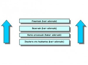 Balanced Scorecard adierazleen sistemaren egitura arrunta. Iturria: Kaplan, R. eta  Norton, P. (1996): The Balanced Scorecard: translating strategy into action. Harvard Bussiness School Press, Harvard College.