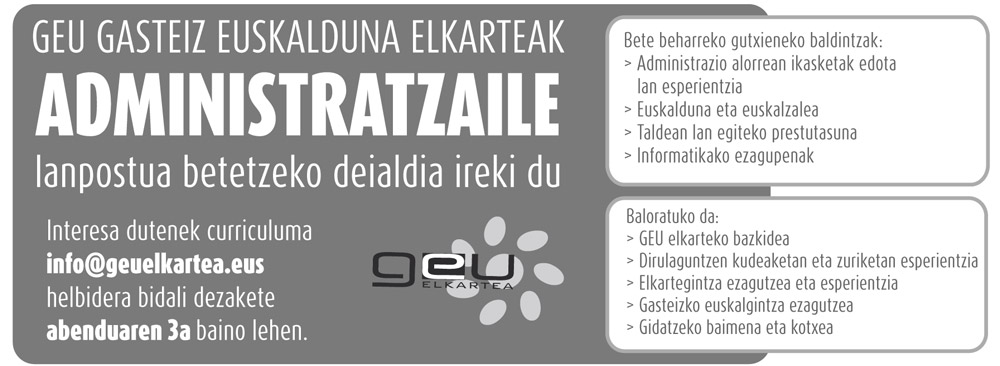  GEU elkartean aritzeko administratzaile lanpostua