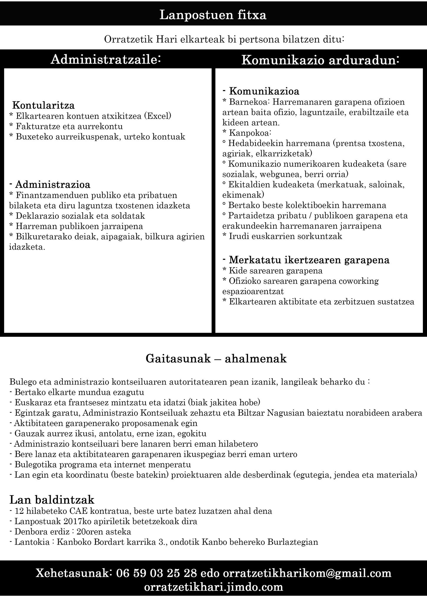 Kanboko "Orratzetik Hari" elkarteak administraitzaile bat eta komunikazio arduradun bat bilatzen ditu 